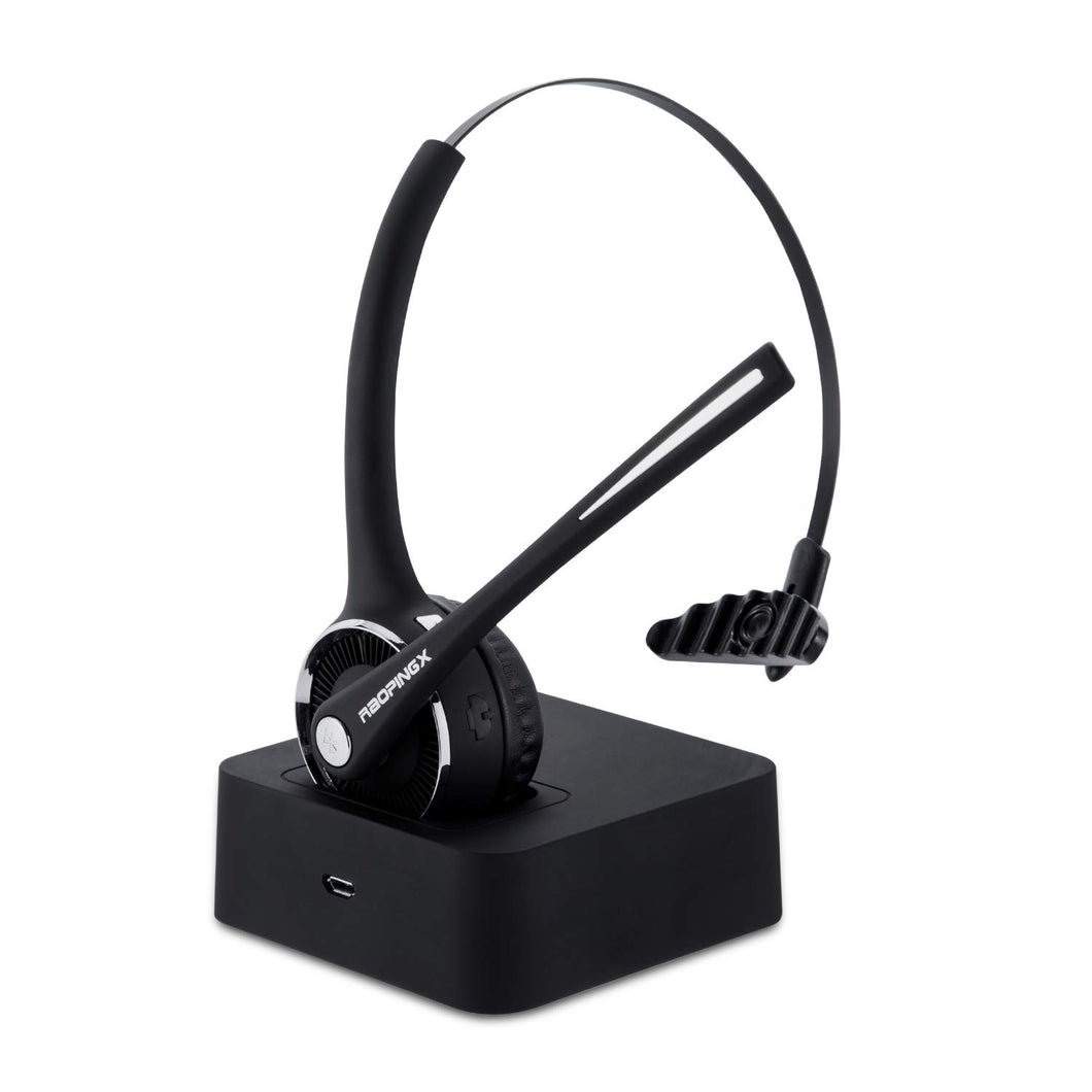 Raopingx® Trucker Bluetooth Headset Wireless Headset with Microphone Over The Head Headset with Noise Cancelling Sound On Ear Car Earphones Office Earpiece for Cell Phone Skype Call Center Bluetooth V5.0